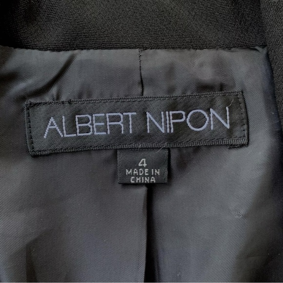 Albert Nipon Ruffle Lace Cuff Buttoned Formal Blazer Suit Jacket Black Size 4 - Picture 5 of 6